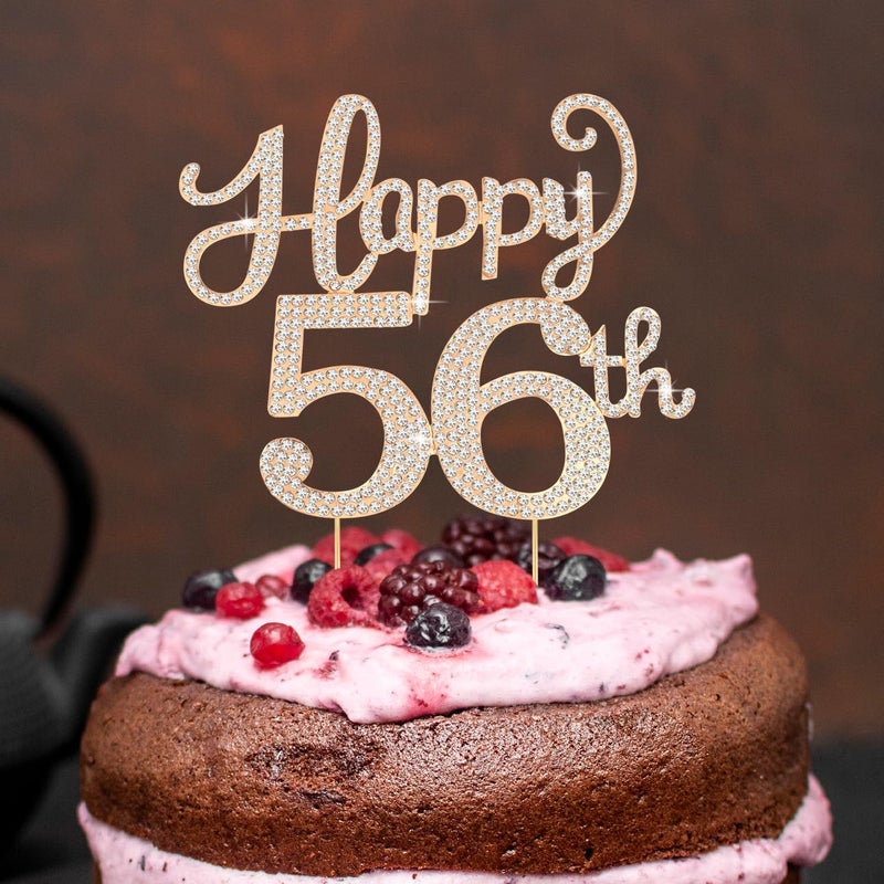 LASKYER Happy 56th Birthday Decorations,56th Birthday Gold Rhinestone Cake Topper - Cheers to 56 Years Old Bday Party Metal Sparkly Cake Centerpieces Sign. - Image 5